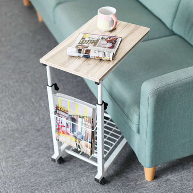 Industrial Adjustable Overbed Desk with Wire Basket