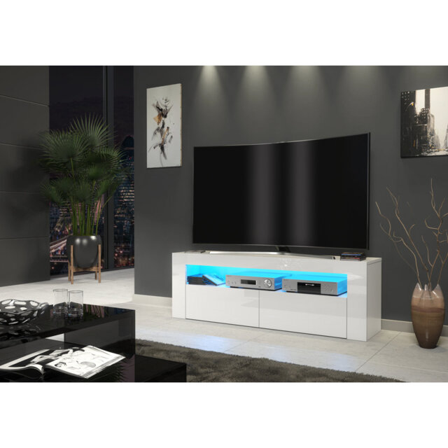 Clifton03 White TV Stand for TVs up to 55in with Blue LED Lights