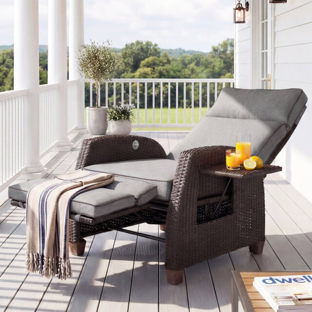 Garden Wicker Recliner Chair, Air Pump Adjustable Backrest Up to 150 Degree with Cushions