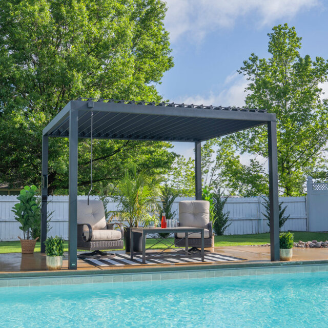 Backyard Discovery Sarasota Steel Louvered Outdoor Pergola - Weatherproof Adjustable Roof Opening