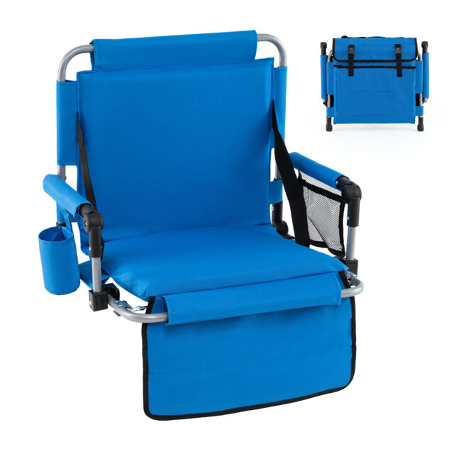 Foldable Stadium Seat Portable Bleacher Chairs with Back Support for Outdoor Sports Events-Blue
