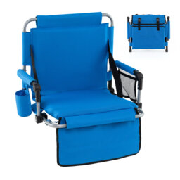 Foldable Stadium Seat Portable Bleacher Chairs with Back Support for Outdoor Sports Events-Blue