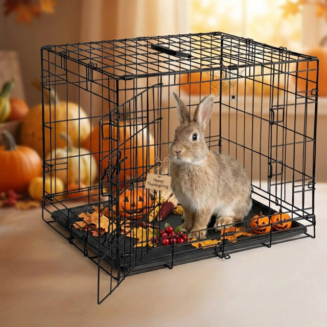 Portable Rabbit Cage with Slide Out Tray and Folding Design, Easy-Clean Leak-Proof Tray, Reinforced Steel Construction, Double Door Safety Latches,for