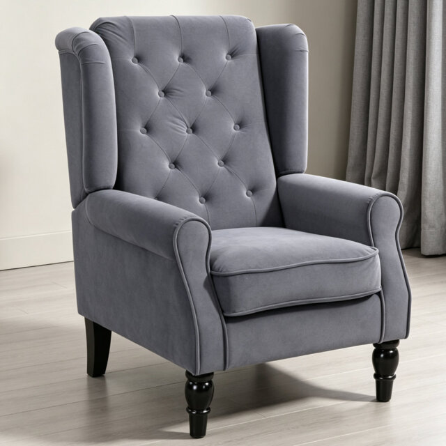 Wingback Accent Chair, Retro Upholstered Button Tufted Occasional Chair For Living Room And Bedroom,