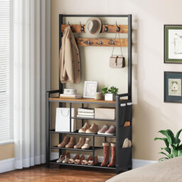 5 Tier Shoe Rack with Coat Rack, Shoe Storage Organizer Brown