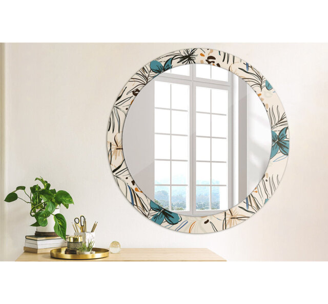 Huldar Round Glass Framed Wall Mounted Accent Mirror in Beige/Blue/Black