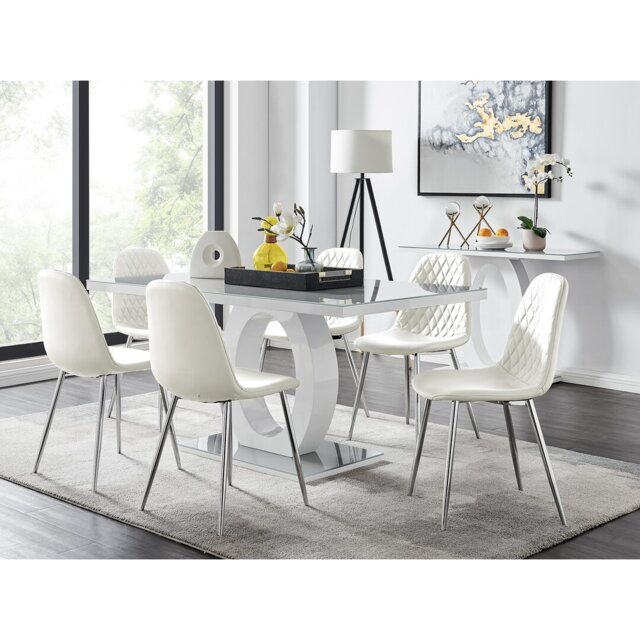 Scottsmoor Modern High Gloss & Glass Dining Table Set - 6 Scandi-Style Faux Leather Dining Chairs