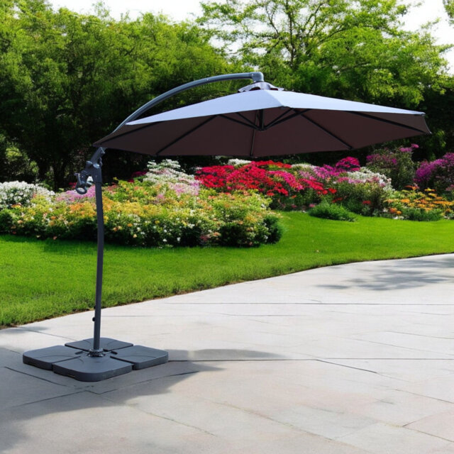 Oyster 3m Standard Cantilever Over Hanging Powder Coated Parasol with Cross Stand This parasol is made using Polyester Fabric which has a Weather-Proo