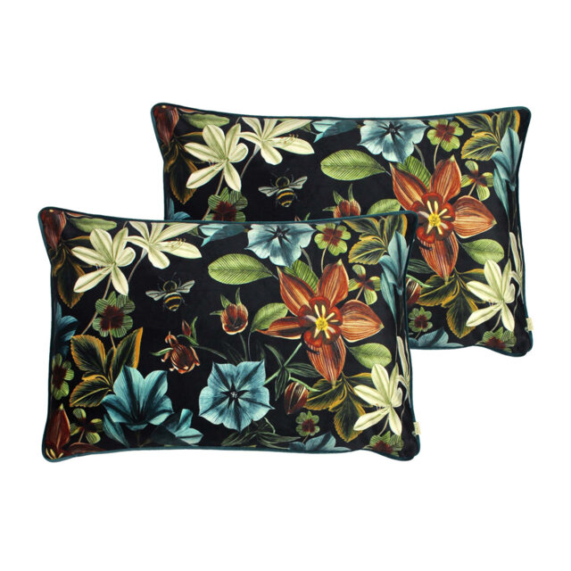 Midnight Garden Floral Velvet Polyester Filled Cushion