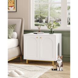 Cat Litter Box Enclosure, Hidden Litter Box Furniture with Double Doors, Wooden Pet House Side End Table, Tall Legs, 80 x 55 x 70 cm, Living Room, Bed