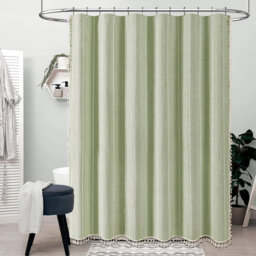 Sage Green 183 x 202 cm Drop Long Shower Curtain Striped Shower Curtains with 12 Plastic Hooks
