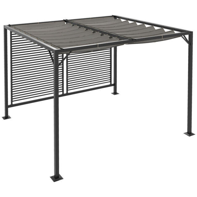 3 X 2.8m Metal Pergola With Retractable Pu Coated 180gsm Polyester Canopy, Drainage Grommet Holes, 16 Ground Stakes Included, Outdoor Garden Patio Gaz