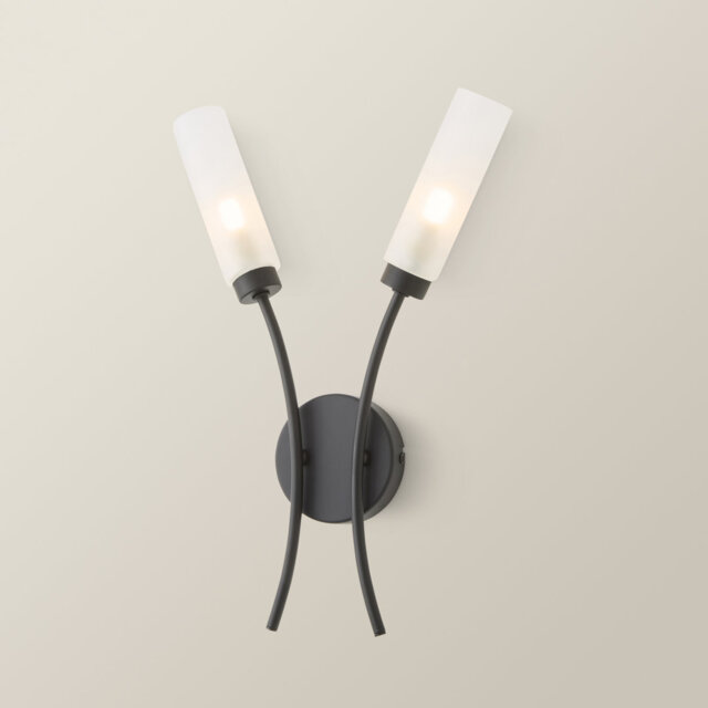 Aaniyah Matt Black 2 Way Curved Upright Reed Shaded Wall Light with LED Bulbs