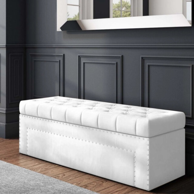 Duke Ottoman Storage Box - Chesterfield Upholstered Blanket Box - Naples Ottoman Bench with Storage