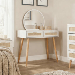 Anelise White Rattan Dressing Table with Mirror