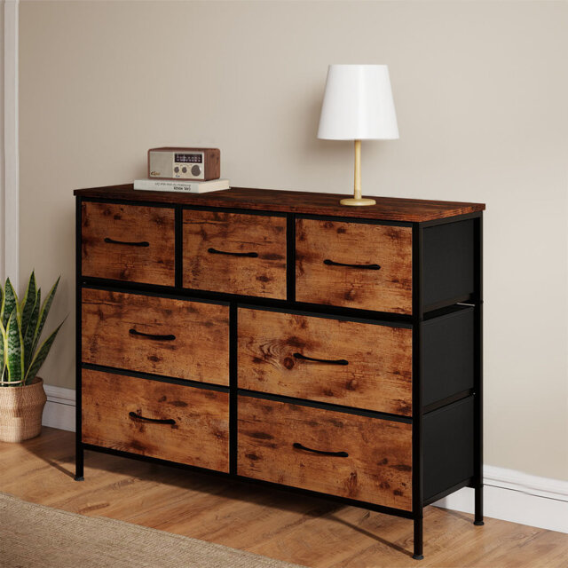 Chest of Drawers 7 Drawer Storage for Bedroom Living Room in Brown Black
