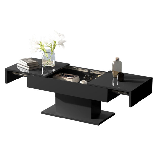 Budwin Modern LED Center Coffee Table Sliding Top with Storage for Living Room High Glossy