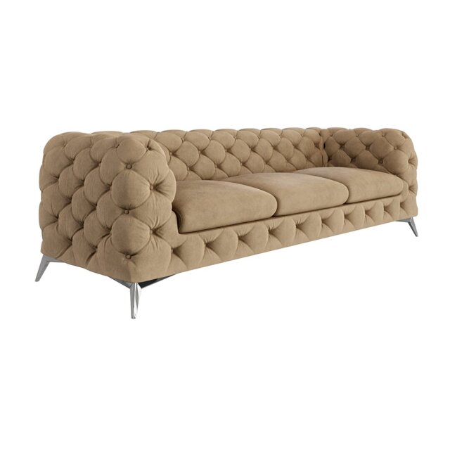 Chesterfield Sofa 3 Seater with Silver Metal Legs