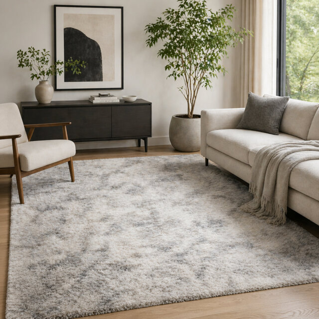 Aspire Homeware Tie Dye Light Grey Shaggy Area Rug Soft Modern Indoor Carpet
