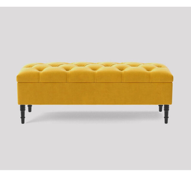 Alyana 180cm Wide Tufted Rectangle Ottoman Storage Bench - Upholstered Velvet Shoes Bench with Turned Wooden Legs
