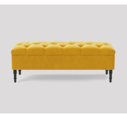 Alyana 180cm Wide Tufted Rectangle Ottoman Storage Bench - Upholstered Velvet Shoes Bench with Turned Wooden Legs