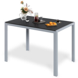 Garden Table With Aluminium Frame, 110 X 70 Cm, Wpc Balcony Table, Weatherproof, Rectangular Patio Table, Outdoor Dining Table, Heat And Weather Resis