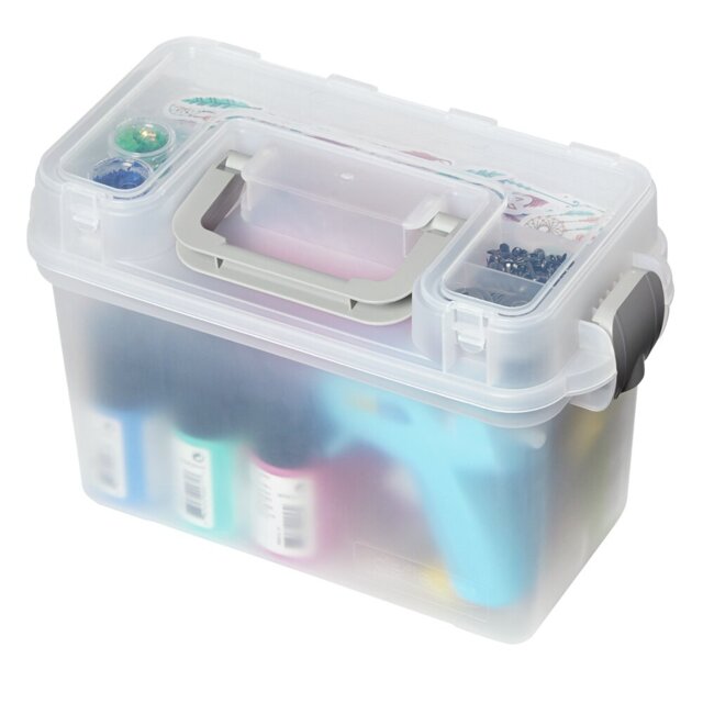 Deflecto Mini Storage Box With Lift Out Tray And Lid Storage, Store Pencils, Pens, Paints, Brushes, Sewing And Craft Accessories, Portable Craft Stora