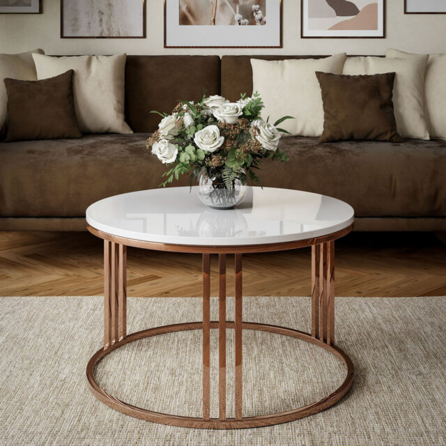 Round Coffee Table â Glossy Top with Copper Frame