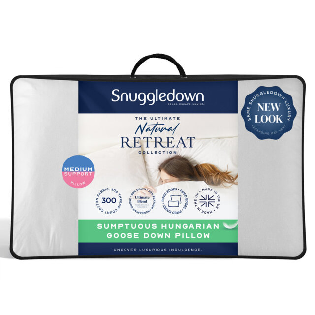 Retreat by Snuggledown Hungarian Goose Down Soft Support Pillow â Luxury Front Sleeper Comfort