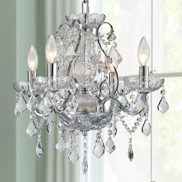 Modern chrome pendant chandelier crystal lighting ceiling light bulb for dining room bathroom bedroom living room 4 E14 bulbs required