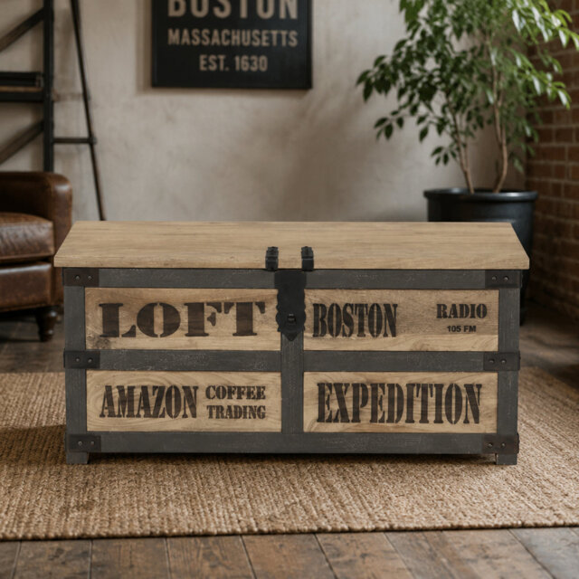 Taylors Industrial Storage Trunk Coffee Table, Solid Wood, 100cm, Bench Seat, Blanket Box