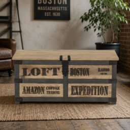 Taylors Industrial Storage Trunk Coffee Table, Solid Wood, 100cm, Bench Seat, Blanket Box
