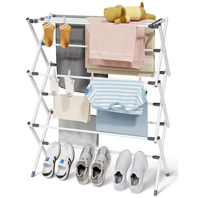 Premium 3-Tier Clothes Airer Rack, Foldable Laundry Drying Stand With Non-Slip Feet, Portable & Space-Saving Clothes Horse For Indoor & Outdoor Use, W
