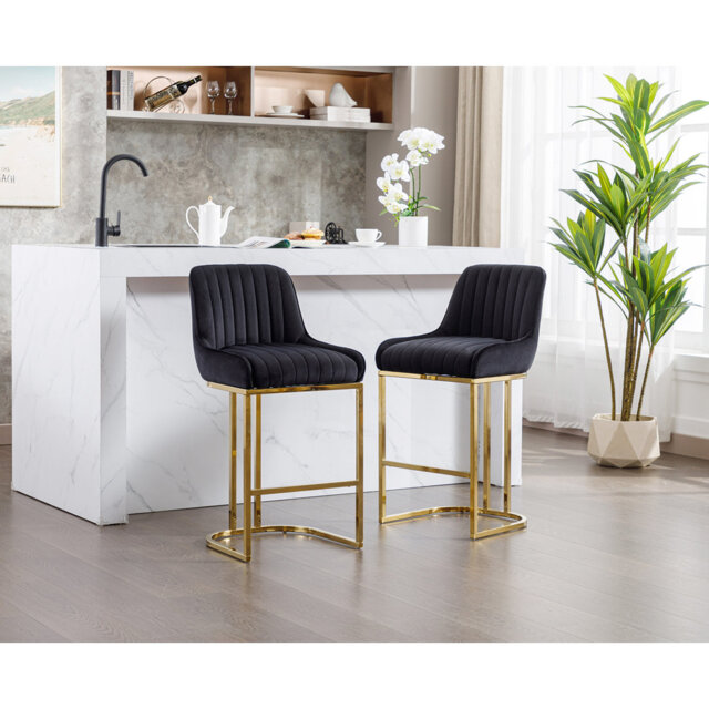 Besik Modern Bar Chairs Velvet Bar Stools Upholstered Counter Stools Set with Metal Frame for Kitchen,Dining Room
