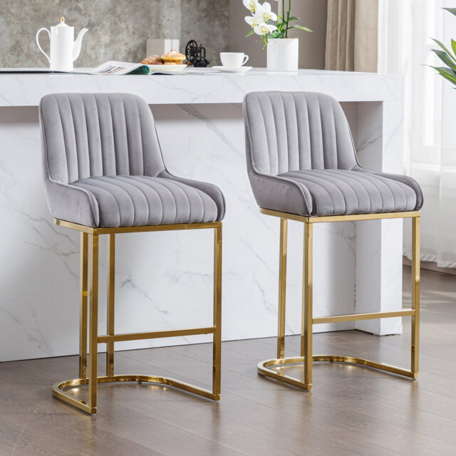 Besik Modern Bar Chairs Velvet Bar Stools Upholstered Counter Stools Set with Metal Frame for Kitchen,Dining Room