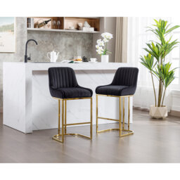 Besik Modern Bar Chairs Velvet Bar Stools Upholstered Counter Stools Set with Metal Frame for Kitchen,Dining Room