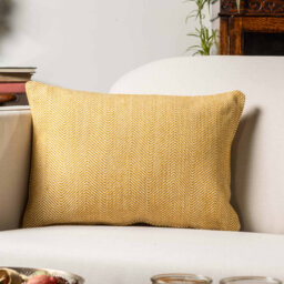 Faux Wool Linen Blend Herringbone Cushion in Ochre Yellow