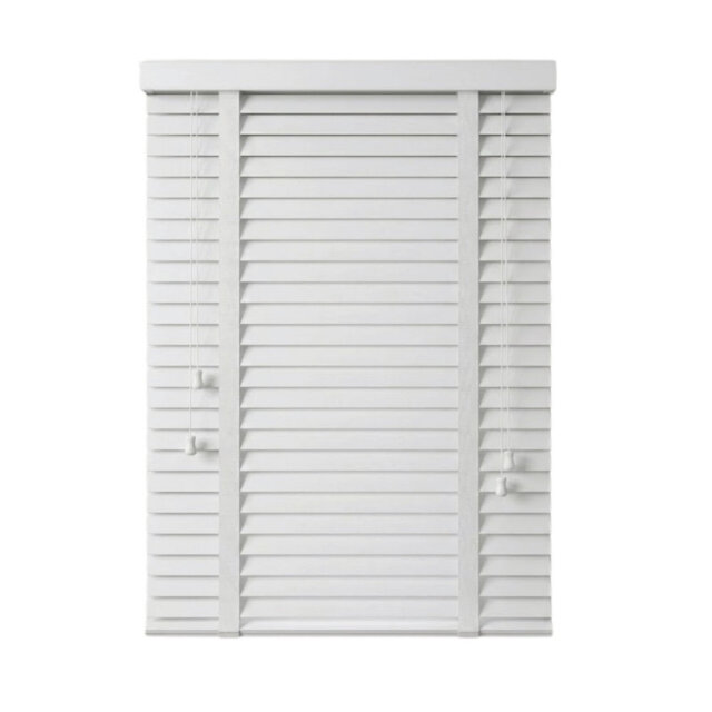 Faux Wood Venetian Blinds with Fabric Tape, Moisture-Resistant Horizontal Slats & Cord Control for Windows