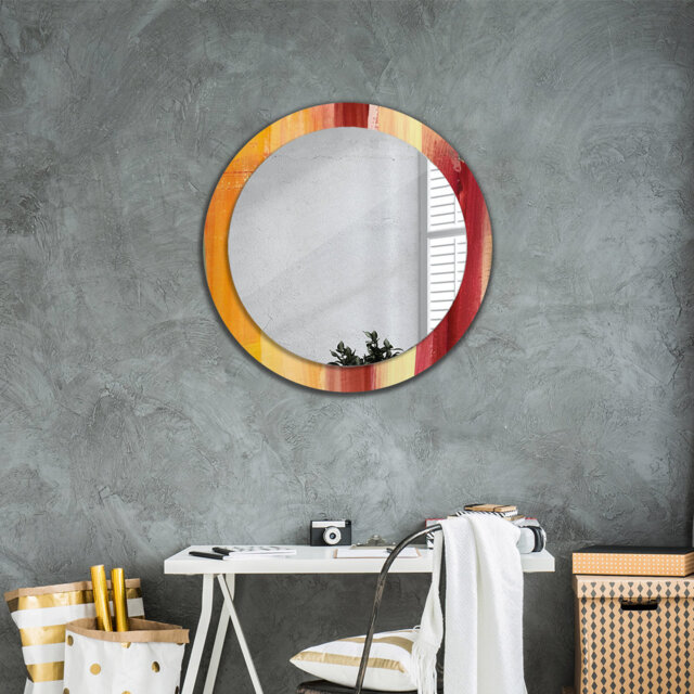Huldar Round Glass Framed Wall Mounted Accent Mirror in Red/Yellow/Beige