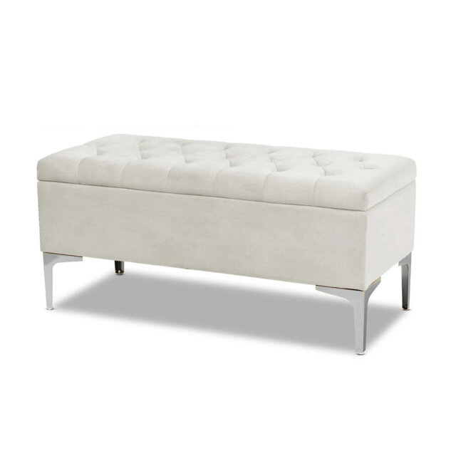Modena Wide Velvet Tufted Rectangle Ottoman Storage Bench with Legs, Upholstered Multi-Function Footstool Bench for Living Room & Bedroom