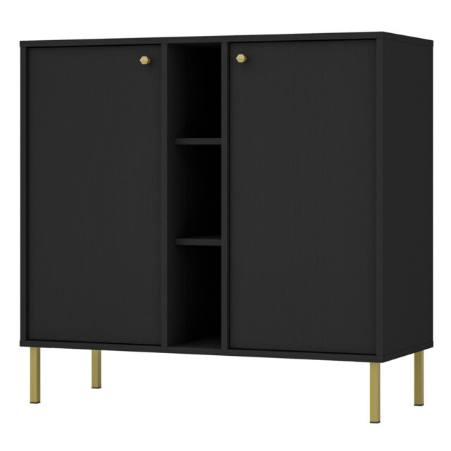 Albani Two-Door Sideboard with Shelves, 100 cm, Sand Beige with Gold Legs