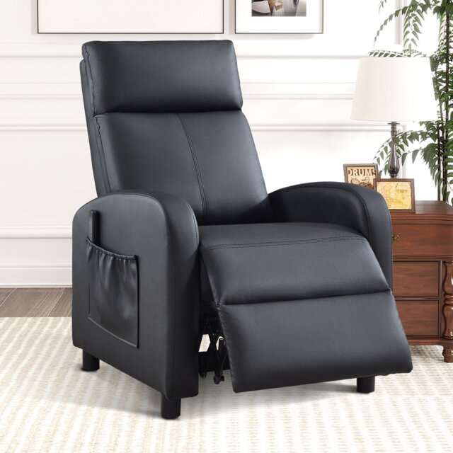 65cm Wide Modern and Soft Breathable Vegan Leather Compact Massage Recliner with Remote Control and Pocket