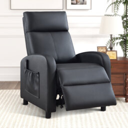 Compact Massage Recliner Chair with Remote, Vegan Leather Manual Recline Armchair with Side Pocket
