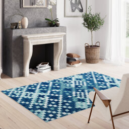 Rubie Vintage Geometric Pattern Blue Rug