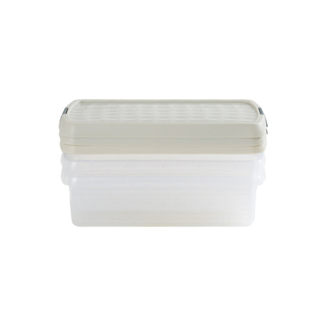 Wham Clip 3x 7L Rectangular Plastic Storage Boxes with Secure Clip Lock Lids. L:39 x W:24 x H:10.5cm Clear/Green Milieu/Stone
