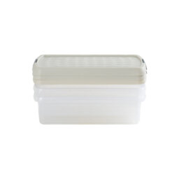 Wham Clip 3x 7L Rectangular Plastic Storage Boxes with Secure Clip Lock Lids. L:39 x W:24 x H:10.5cm Clear/Green Milieu/Stone