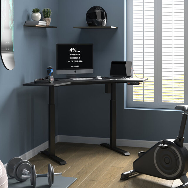 Balwan Height Adjustable Corner Standing Desk with Wireless & USB Chargers