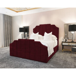 Annalei Regal Velvet Upholstered Bed Frame - Shaped Headboard, Chrome Feet