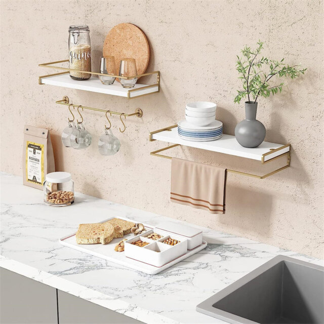Wall Mounted Floating Shelves Set Of 2, Hanging Wall Shelves, Solid Wood Shelves