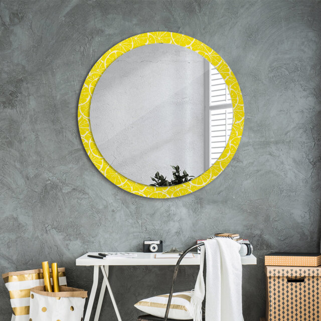 Huldar Round Glass Framed Wall Mounted Accent Mirror in Yellow/White